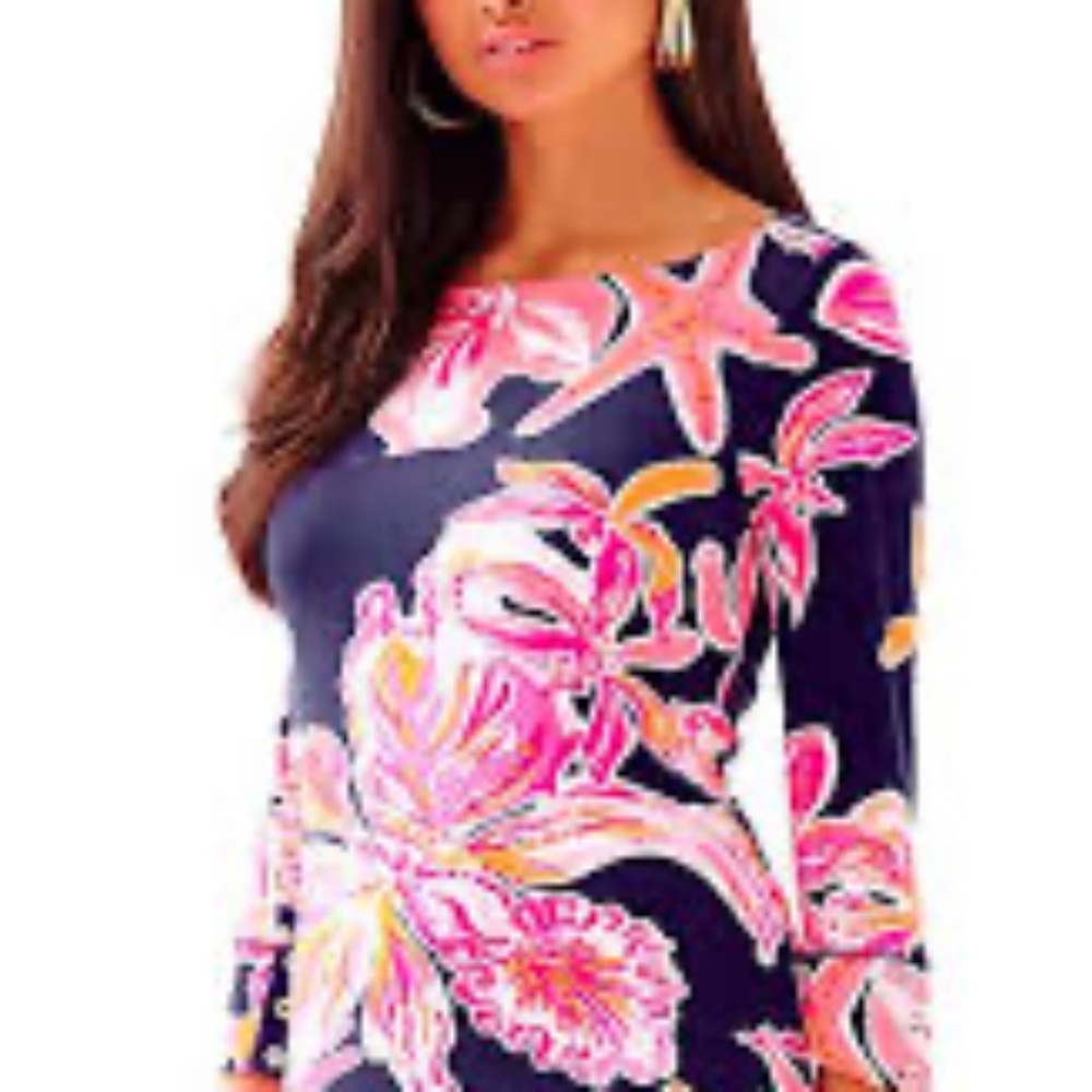 Lilly Pulitzer Pink and Navy Floral Midi Dress